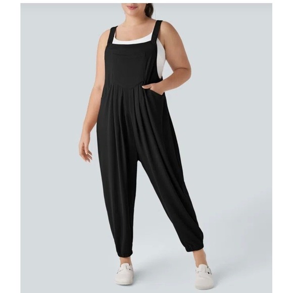 HALARA Pants - Halara Black Waffle Knit Jogger Harem Overalls Jumpsuit Medium Womens